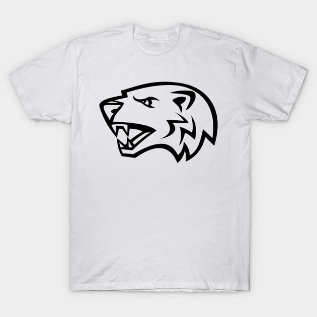 Angry North American Badger Head Side View Mascot Black and White T-Shirt by patrimonio